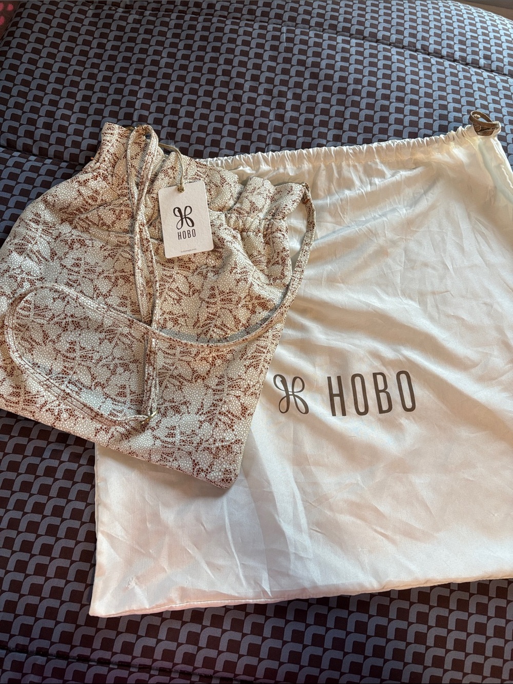 HOBO Cream, Brown, and Grey Leather Handbag NWT